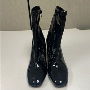 Aldo Faux Patent Leather Gold Detail Heel Black Shiny Boots Women’s Size 10